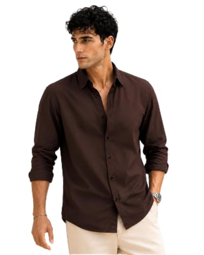 Zilcon Men's Coffee Cotton Shirt