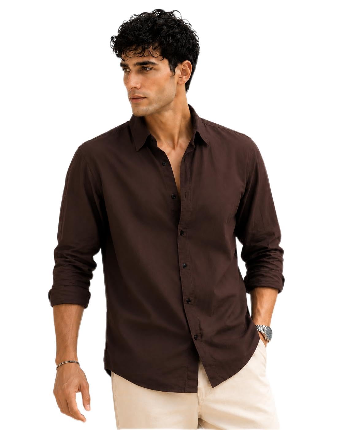 Zilcon Men's Coffee Cotton Shirt