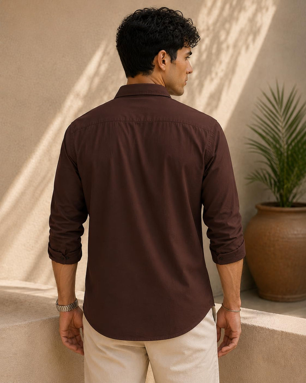 Zilcon Men's Coffee Cotton Shirt