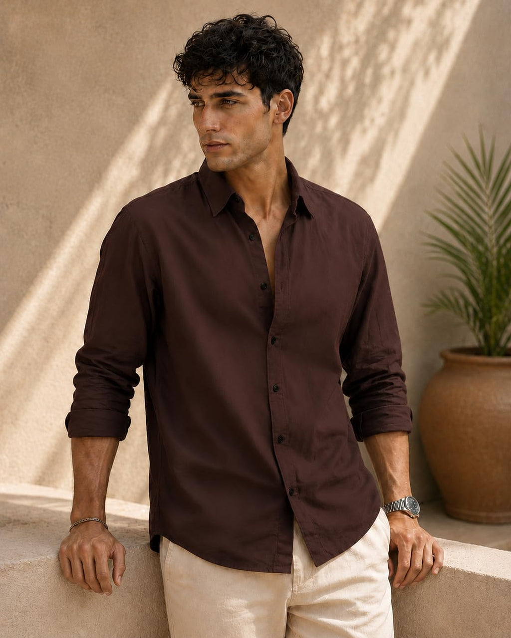 Zilcon Men's Coffee Cotton Shirt